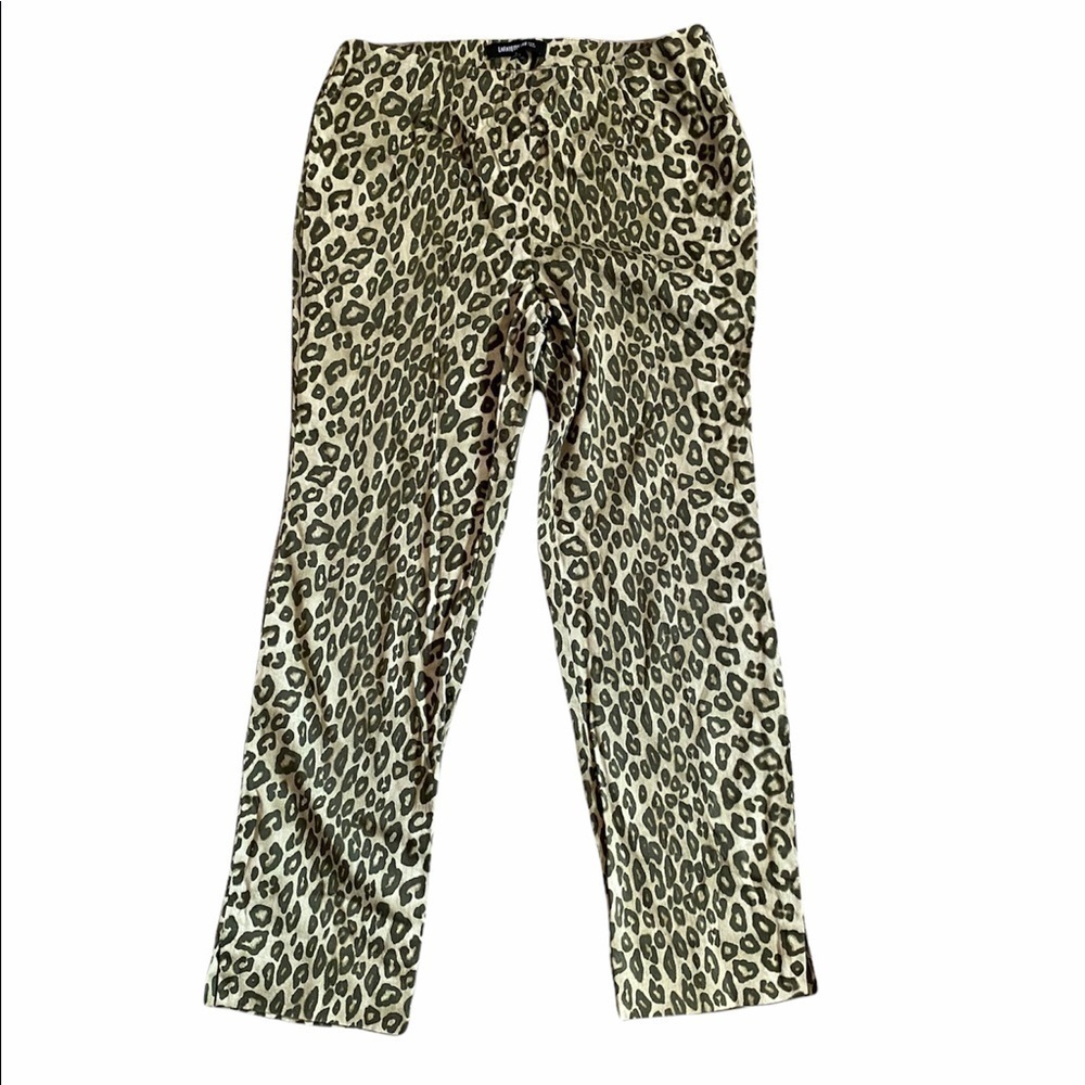 Lafayette 148 Green Animal Print Leopard Side Zip Split Hem Pants 2